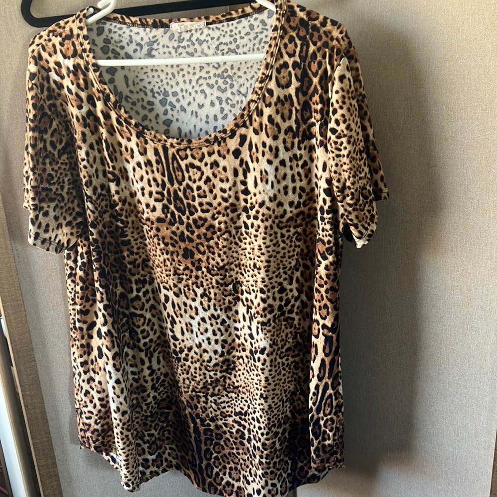 FINAL MARKDOWN French pastry Brown Leopard Print Blouse 2x